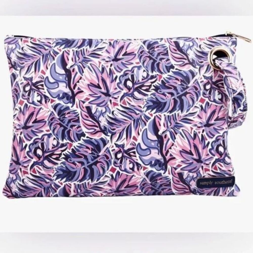 NWT Simply Southern Women's Palm Leaf‎ Leather Large Clutch Bag Purple